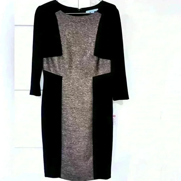 ANTONIO MELANI Dresses & Skirts - Antonio Melani Black and Gold Long Sleeve A-Line Knee Length Dress- Size 8- NWT